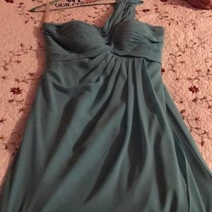 One shoulder mint colored dress